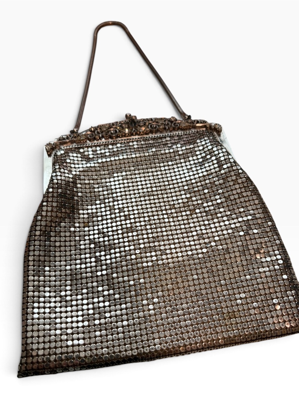Whiting and Davis vintage silver mesh bag with rhinestone trim - Picture 2 of 8